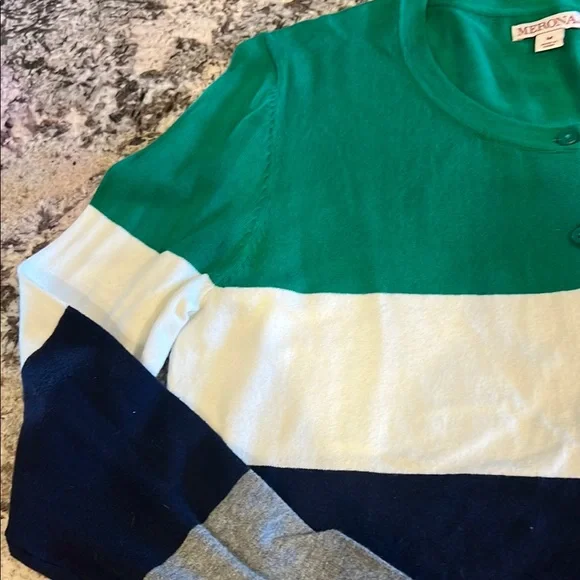 Merona Women's Colorblock Cardigan Sweater - Green, White, Navy, Gray Medium - Picture 3 of 10